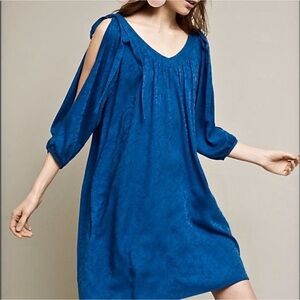Anthropologie Holding Horses Dress Womens Small Teal Layton Open Sleeves Swing‎